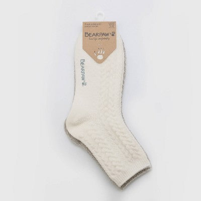 Bearpaw Women's Boot Anklet Cable Socks 2pk - Egret