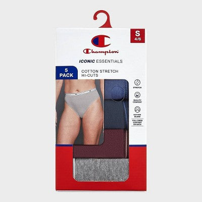 Champion Women's 5pk Cotton Stretch Iconic Essentials Hi-Cut Underwear - L