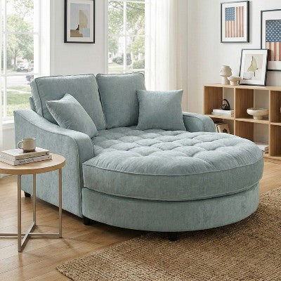 Christopher Knight Home Cynn Modern 55" Wooden Chenille Upholstered Chaise Lounge Sofa Bed with Tufted Seat and Detachable Pillows, Blue (LOCAL PICKUP ONLY)