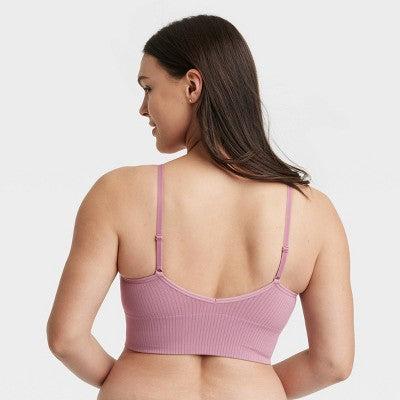 Women's Ribbed Seamless Bralette XL: V Back, Removable Cup, Knit