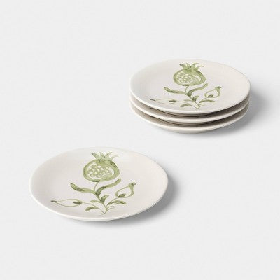 4pk 6" Stoneware Aralia Appetizer Plates Hand Painted Green - Threshold