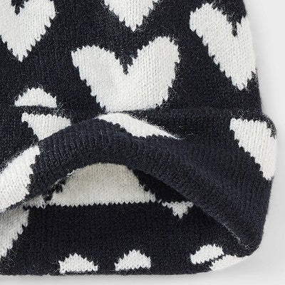 Girls' Knitted Heart Beanie Hat - Cat & Jack Black/White
