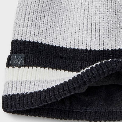 Boys' Striped Cuff Pom Beanie- All In Motion Heathered Gray One Size Fits Most
