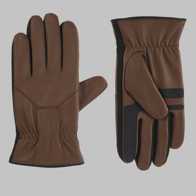 Isotoner Men's Stretch Leather Gloves - Dark Brown M