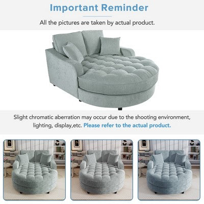 Christopher Knight Home Cynn Modern 55" Wooden Chenille Upholstered Chaise Lounge Sofa Bed with Tufted Seat and Detachable Pillows, Blue (LOCAL PICKUP ONLY)