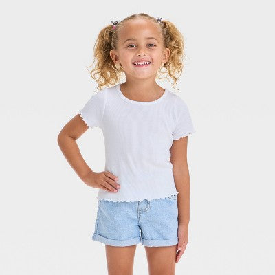Toddler Girls' Ribbed Solid Knit Short Sleeve T-Shirt 5T