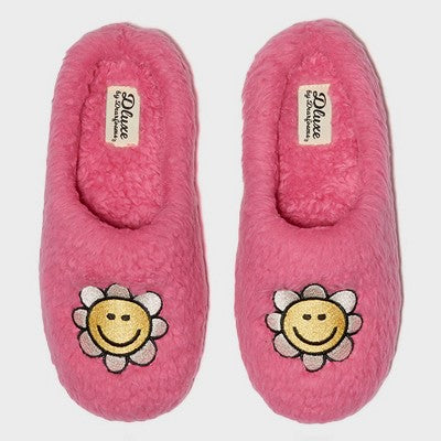 dluxe by dearfoams Women's Daisy Smiley Slide Slippers - Pink XL (11-12)