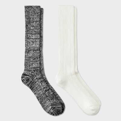Women's Lightweight Supersoft Variegated Ribbed 2pk Knee High Boot Socks - All In Motion Ivory/Gray 4-10