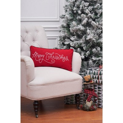C&F Home Merry Christmas Applique & Embroidered Small/Petite Accent Pillow, 10" x 20"