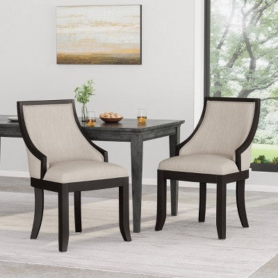 Christopher Knight Home Set of 2 Thurber Birch Wood Upholstered Dining Chairs Beige/Walnut (LOCAL PICKUP ONLY)