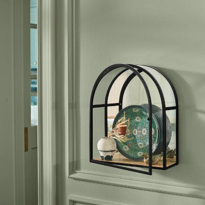 12"x14" Arched Mirrored Display Box Black - Threshold: Modern Vertical Decor with Shelf