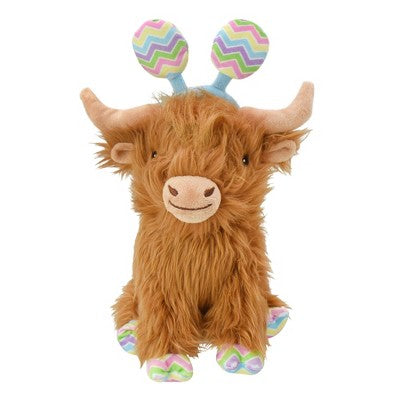 Multipet Highland Cow with Easter egg headband Interactive Plush Dog Toy