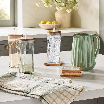 21oz Glass Tumbler with Wooden Lid Brown - Hearth & Hand with Magnolia
