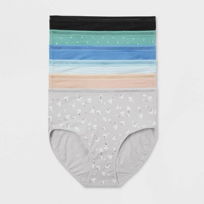 Women's 6pk Cotton Stretch Briefs Underwear - Auden Assorted Color L: High Rise, Solid & Classic Patterns