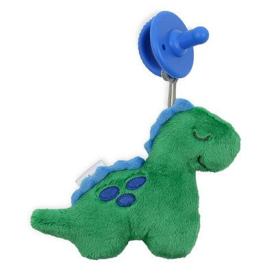Itzy Ritzy Pacifier with Lovey Set - Silicone Paci with Detachable Stuffed Animal - Dinosaur