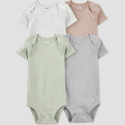 Carter's Just One You? Baby 4pk Short Sleeve Solid Bodysuit - 3M: Crotch Snap, Crew Neck