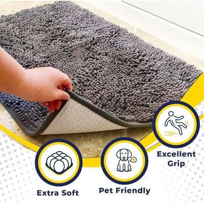 Muddy Mat Highly Absorbent Soft Chenille Door Mat and Pet Rug Non Slip Thick Washable Area and Bath Mat for Indoor & Outdoor-Grey Medium 19"x30"