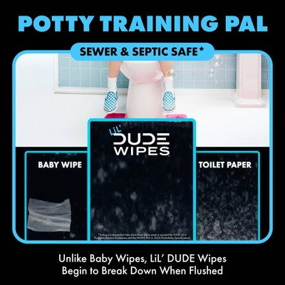 DUDE Wipes LiL' DUDE 99% Water Flushable Wipes for Kids, Unscented, Extra Large for Potty Training - 126ct