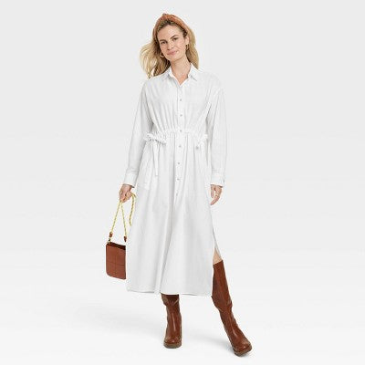 Women's Cinch Waist Maxi Shirtdress - Universal Thread White M