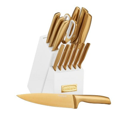 Cuisinart Classic 15pc Gold PVD Stainless Steel Cutlery Block Set White: Forged Knife Set with Comfort-Grip Handle (LOCAL PICKUP ONLY)