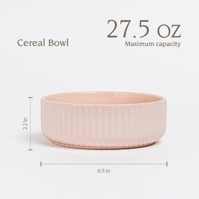 over&back 27.5 fl oz Stoneware Ribbed Cereal Bowl Pink