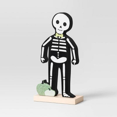 6.25" Wood with Felt Skeleton Halloween Decorative Sculpture - Hyde and EEK! Boutique