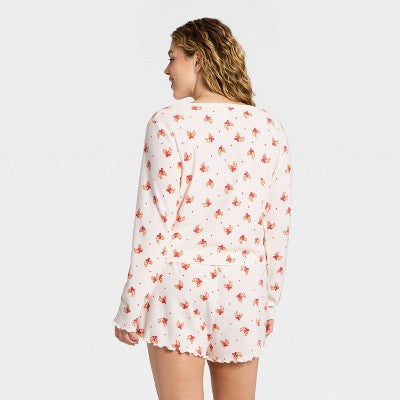 Women's Waffle Long Sleeve Top and Shorts Pajama Set S