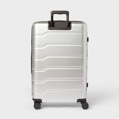 Large Checked Spinner Wheels Suitcase Silver - Open Story