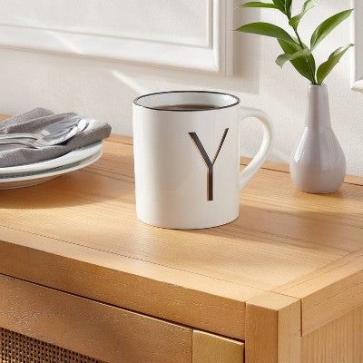 16oz Stoneware Monogram Y Mug Ivory - Threshold: Initial Coffee Drinkware, Microwave & Dishwasher Safe