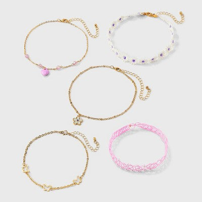 Girls' 5pk Flowers and Butterflies Necklace Set - Cat & Jack?: Choker Style, Acrylic, Zinc Alloy