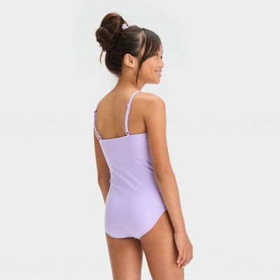 Girls' Mermaid Printed One Piece Swimsuit Lavender M