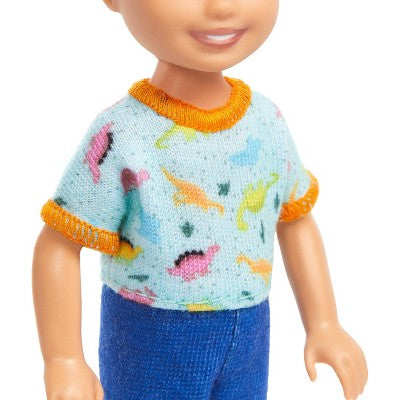 Barbie 6.3" Chelsea Small Boy Doll Blond Hair/Blue Eyes Wearing Removable One-Piece with Dino Print