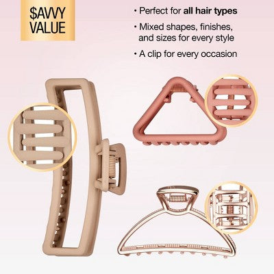 scunci Claw Clips - Assorted Sizes & Styles - All Hair -3pcs