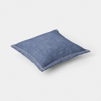 Square Chambray Indoor Throw Pillow with Flange Blue - Threshold