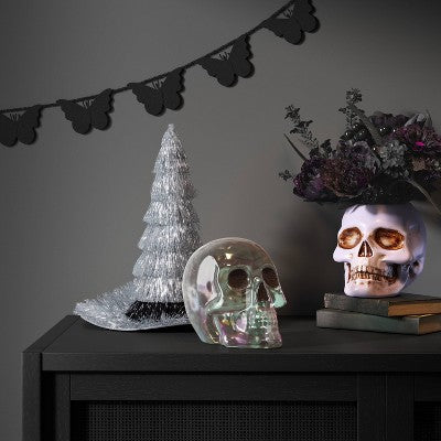 14" Witch Hat Tabletop Halloween Decorative Prop Silver Tinsel - Hyde and EEK! Boutique