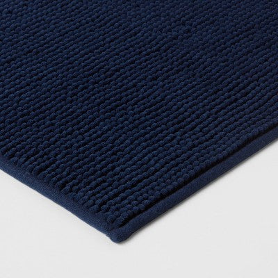 20"x58" Everyday Chenille Bath Runner Navy - Room Essentials: Machine Washable, Tufted Recycled Polyester
