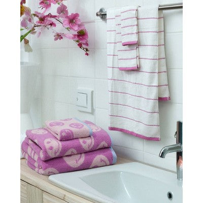 6pc Bath Towel Set Pink Striped Smiles - Kapoor Home