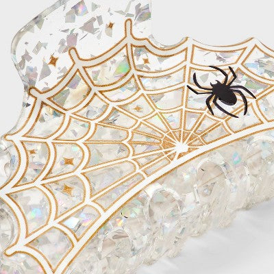 Halloween Scalloped Spider Web Claw Hair Clip - Clear/Gold