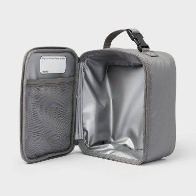 Flip-Down Square Lunch Bag - Embark Gray: Zipper Closure, Water Bottle Pocket