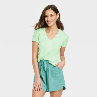 Women's Short Sleeve V-Neck T-Shirt Universal Thread Green M