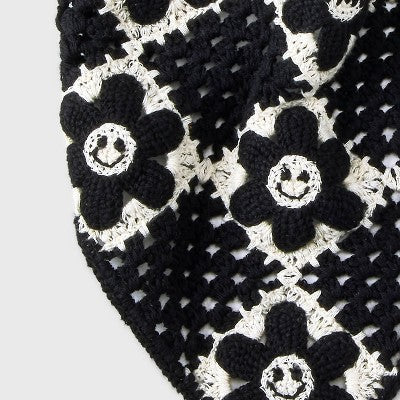 Smiley Face Crochet Headscarf - Wild Fable Black/White