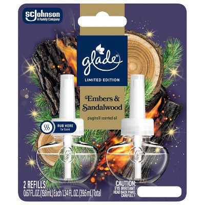 Glade Air Freshener Plug Ins Fall Scented Oil Diffuser Refills - Embers & Sandalwood - 1.34 fl oz/2pk