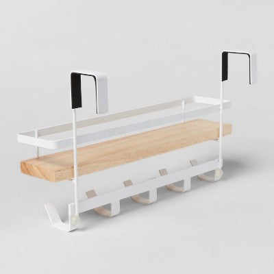 Shelf Rack with Hooks Matte White - Brightroom: Steel Bathroom Storage, Powder-Coated Hand Towel Holder