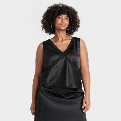 Women's Lace Trim blouse - A New Day Black 2X