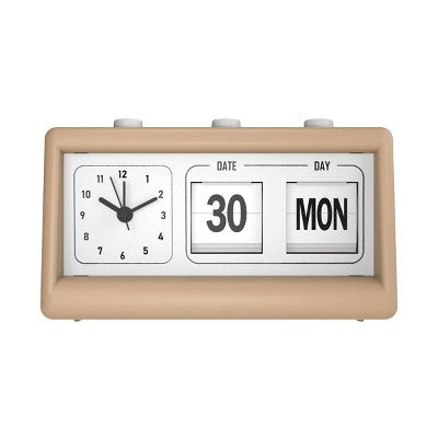 GEMS Retro Analog Alarm Clock - Beige: Plastic Table Timepiece for Bedrooms
