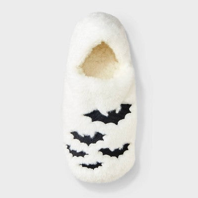 Women's Bats Embroidered Halloween Faux Fur Slipper Socks- Hyde and EEK! S/M
