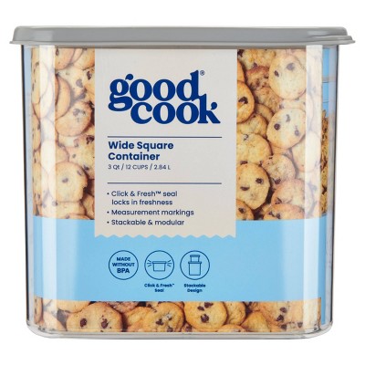 GoodCook 3qt 2pc Wide Square + Lid Food Storage Containers Gray: Stackable Design, Measurement Markings