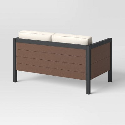 Bryant 2pc Faux Wood Patio Loveseat & Coffee Table - Gray/Natural - Threshold: Steel Frame, Weather-Resistant (LOCAL PICKUP ONLY)