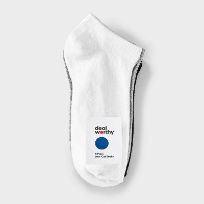 Kids' 8pk Low Cut Socks - Dealworthy White/Gray/Black M/L