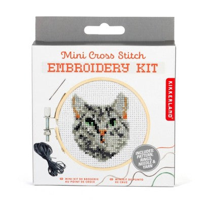 Mini Cross Stitch Embroidery Kit: Kikkerland DIY Art Kit with Needle & Thread, Frame, Ages 10+, Craft Activity